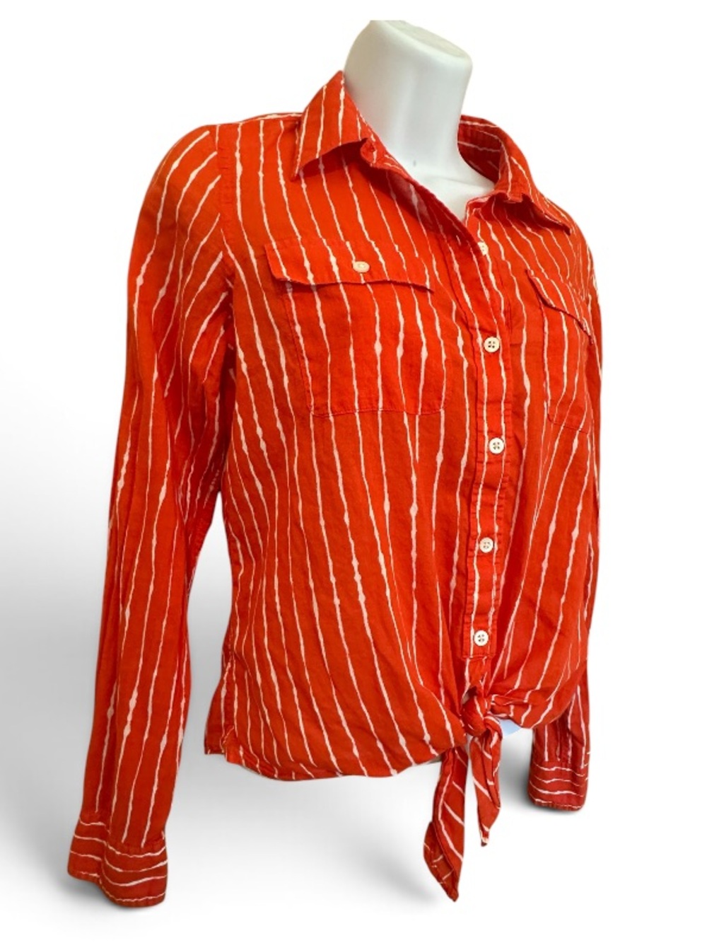Lauren, Ralph Lauren Cotton Striped Tie-Front Button-Up Blouse - Petite Small - Picture 2 of 7